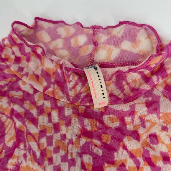 Free People Movement Pink Combo High Jump Printed Long Sleeve Mock Neck Top XS - Picture 5 of 6